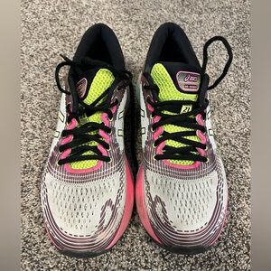 Asics Women's Athletic Running Shoes - White, Pink & Neon Yellow